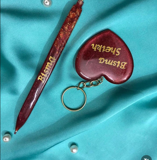 Handcrafted resin keychain and pencil set stylish, durable, and perfect for everyday use or as a thoughtful gift.