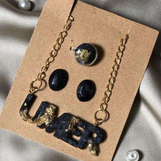 Handcrafted resin jewelry set with a necklace, earrings, and a ring—stylish, elegant, and perfect for any occasion.